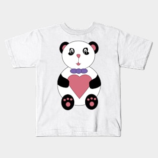 Panda Bear Wearing Bow Tie Holding Heart Kids T-Shirt